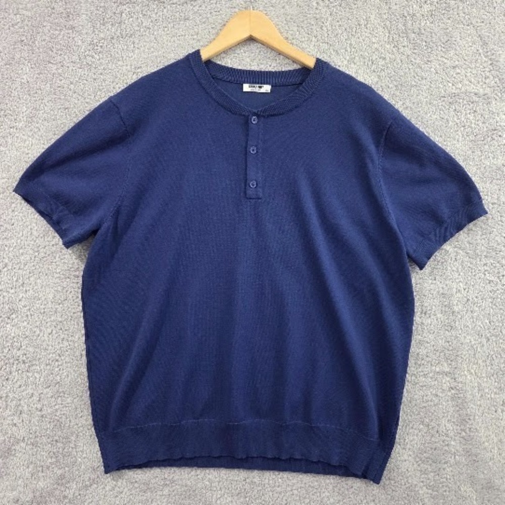 COOFANDY Henley Sweater Men's 2XL Blue Knit Short Sleeve Button Neck Casual Tee